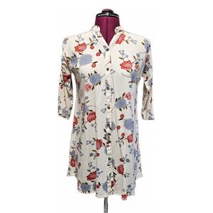 Floral Tunic Button-Up Boutique Bliuse Top